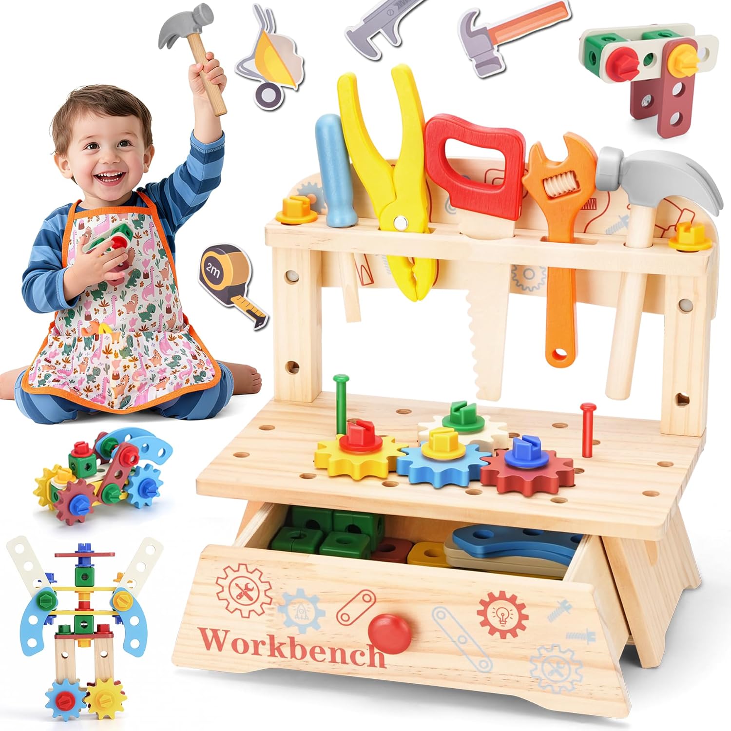 Gardening Tools Toddler - Wooden Tool Bench for Kids,Montessori Educational
